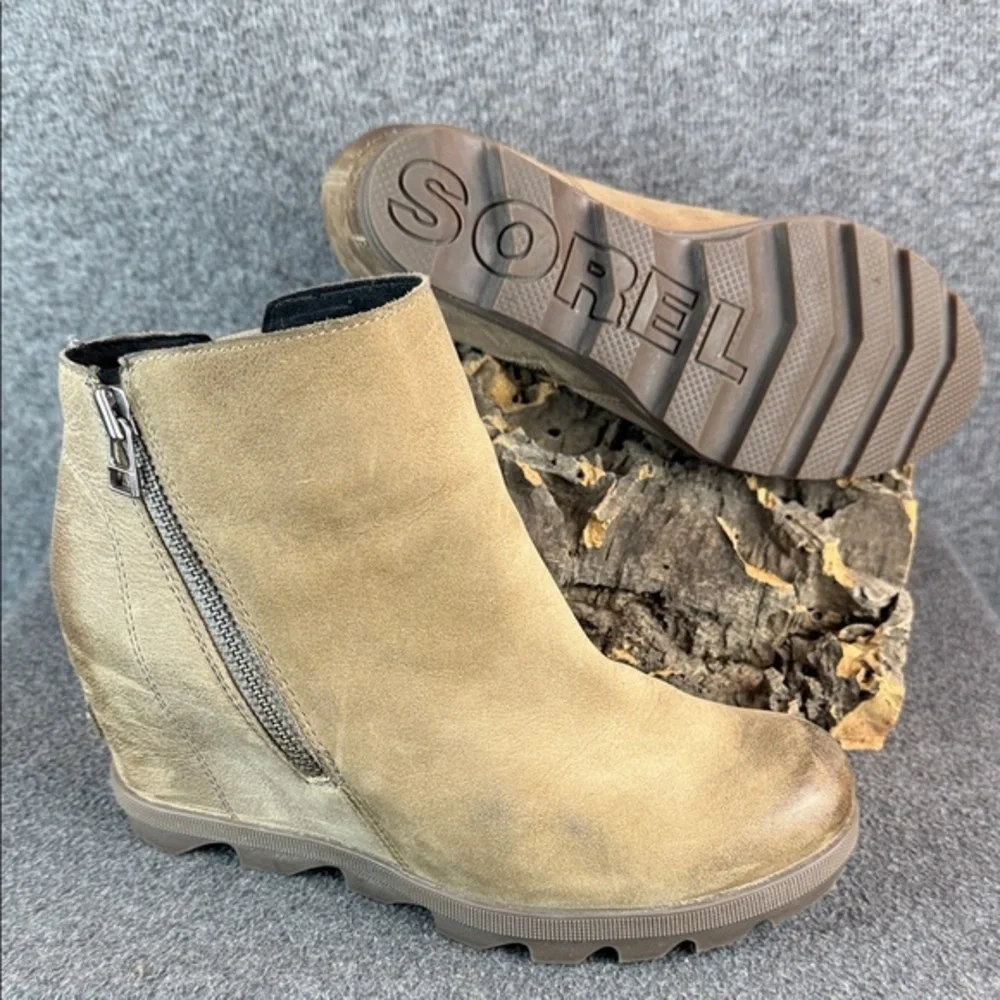 Sorel Joan of Arctic Wedge II Leather Side Zip Ankle Booties Boots Size 8